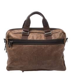 Pre Owned Tumi Brown Leather Alpha Bravo McNair Slim Briefcase Bag