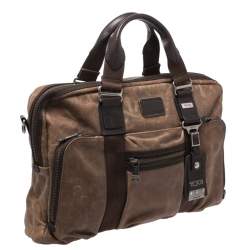 Pre Owned Tumi Brown Leather Alpha Bravo McNair Slim Briefcase Bag
