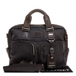Pre Owned TUMI Grey/Brown Canvas and Leather Alpha Bravo Briefcase 
