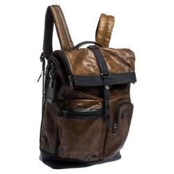 Pre Owned TUMI Brown/Black Leather London Roll Top Backpack