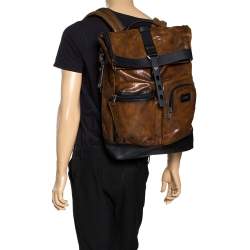 Pre Owned TUMI Brown/Black Leather London Roll Top Backpack