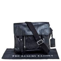Pre Owned TUMI Black Leather Front Pocket Flap Messenger Bag
