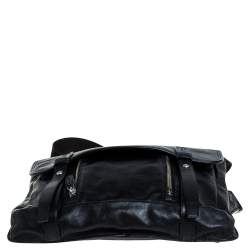 Pre Owned TUMI Black Leather Front Pocket Flap Messenger Bag