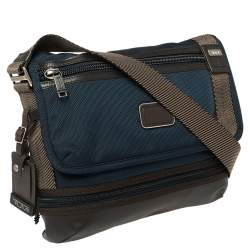 TUMI Blue/Brown Nylon and Leather Bravo Barstow Messenger Bag