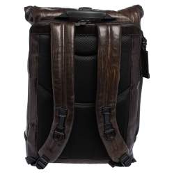 TUMI Black/Metallic Bronze Leather Alpha Bravo London Roll Top Backpack