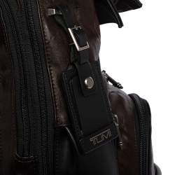TUMI Black/Metallic Bronze Leather Alpha Bravo London Roll Top Backpack