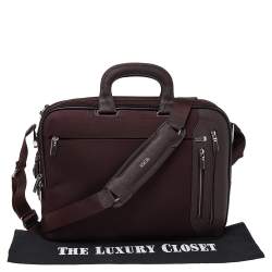 Pre Owned Tumi Burgundy Nylon T-Pass Kennedy Deluxe Brief Laptop Bag