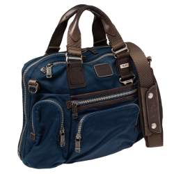 Pre Owned TUMI Blue/Brown Nylon and Leather Alpha Bravo Brooks Slim Briefcase