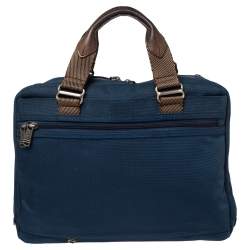 Pre Owned TUMI Blue/Brown Nylon and Leather Alpha Bravo Brooks Slim Briefcase