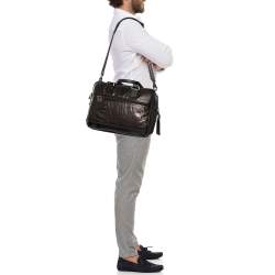 Pre Owned TUMI Metallic Dark Brown/Black Leather Alpha Bravo Andersen Slim Commuter Briefcase