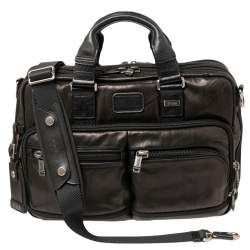 Pre Owned TUMI Metallic Dark Brown/Black Leather Alpha Bravo Andersen Slim Commuter Briefcase