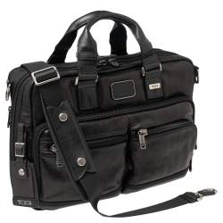 Pre Owned TUMI Metallic Dark Brown/Black Leather Alpha Bravo Andersen Slim Commuter Briefcase