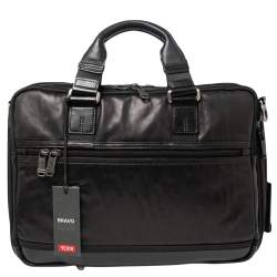 Pre Owned TUMI Metallic Dark Brown/Black Leather Alpha Bravo Andersen Slim Commuter Briefcase