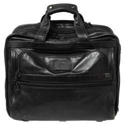 Pre Owned TUMI Black Leather Expandable Rolling Briefcase