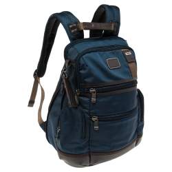 Pre Owned TUMI Blue/Black Leather And Ballistic Nylon Alpha Bravo Knox Backpack
