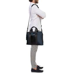 TUMI Navy Blue/Black Nylon and Leather Bravo Alpha Aviano Slim Briefcase