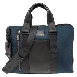 TUMI Navy Blue/Black Nylon and Leather Bravo Alpha Aviano Slim Briefcase