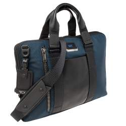 TUMI Navy Blue/Black Nylon and Leather Bravo Alpha Aviano Slim Briefcase