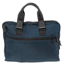 TUMI Navy Blue/Black Nylon and Leather Bravo Alpha Aviano Slim Briefcase