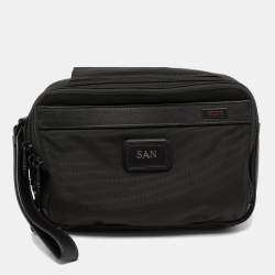 Pre Owned Tumi Black Nylon And Leather Triple Zip Alpha Pouch 