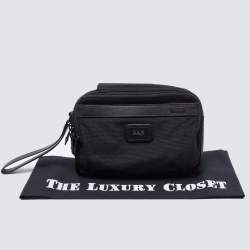 Pre Owned Tumi Black Nylon And Leather Triple Zip Alpha Pouch