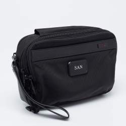 Pre Owned Tumi Black Nylon And Leather Triple Zip Alpha Pouch