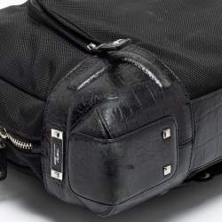 TUMI Black Crocodile Embossed Leather and Nylon Briefcase