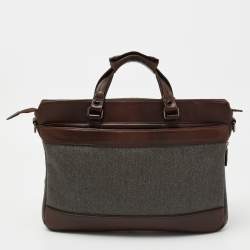 Tumi Brown/Grey Coated Canvas and Leather Bedford Jefferson Slim Briefcase 