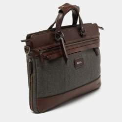 Tumi Brown/Grey Coated Canvas and Leather Bedford Jefferson Slim Briefcase 