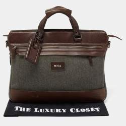 Tumi Brown/Grey Coated Canvas and Leather Bedford Jefferson Slim Briefcase 