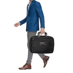 Tumi Black/Brown Nylon and Leather Dror Reversible Briefcase Bag