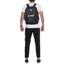 TUMI Black Nylon and Leather Backpack