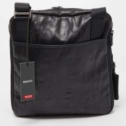 Tumi Black Leather Alpha Bravo Arnold Zip Flap Expandable Messenger Bag