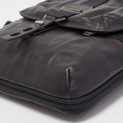 Tumi Black Leather Alpha Bravo Arnold Zip Flap Expandable Messenger Bag