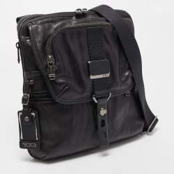 Tumi Black Leather Alpha Bravo Arnold Zip Flap Expandable Messenger Bag