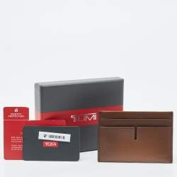 Pre Owned Tumi Brown Leather Money Clip Card Holder
