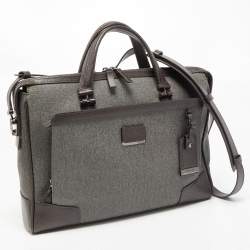 TUMI Dark Brown/Grey Coated Canvas and leather Astor Regis Slim Zip Top Briefcase