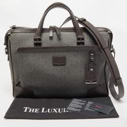 TUMI Dark Brown/Grey Coated Canvas and leather Astor Regis Slim Zip Top Briefcase