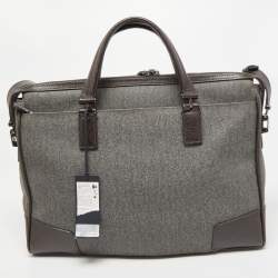 TUMI Dark Brown/Grey Coated Canvas and leather Astor Regis Slim Zip Top Briefcase