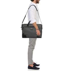 TUMI Dark Brown/Grey Coated Canvas and leather Astor Regis Slim Zip Top Briefcase