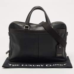 TUMI Black/Dark Brown Leather Berwick Double Zip Briefcase