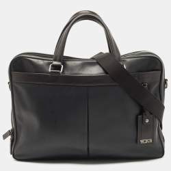 TUMI Black/Dark Brown Leather Berwick Double Zip Briefcase
