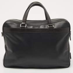 TUMI Black/Dark Brown Leather Berwick Double Zip Briefcase