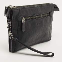 Pre Owned TUMI Black Leather Double Zip Wristlet Pouch