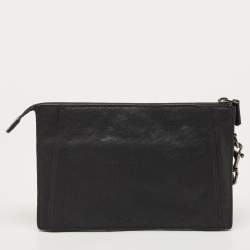 Pre Owned TUMI Black Leather Double Zip Wristlet Pouch