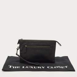 Pre Owned TUMI Black Leather Double Zip Wristlet Pouch