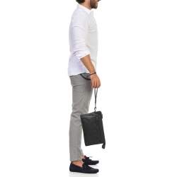 Pre Owned TUMI Black Leather Double Zip Wristlet Pouch