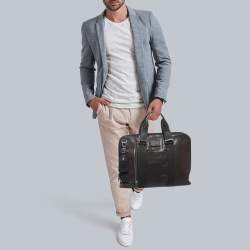 Pre Owned TUMI Dark Brown Leather Alpha Bravo Aviano Slim Briefcase