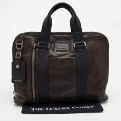 Pre Owned TUMI Dark Brown Leather Alpha Bravo Aviano Slim Briefcase