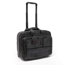 Pre Owned Tumi Black Leather Alpha 3 Deluxe 4 Wheeled Expandable Case Brief